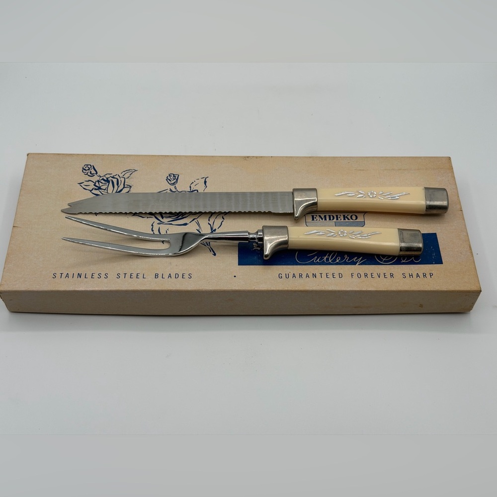 Sheffield 2 Pc Cutlery Set Carving Knife & Meat Fork Floral Stainless Steel - Picture 4 of 16